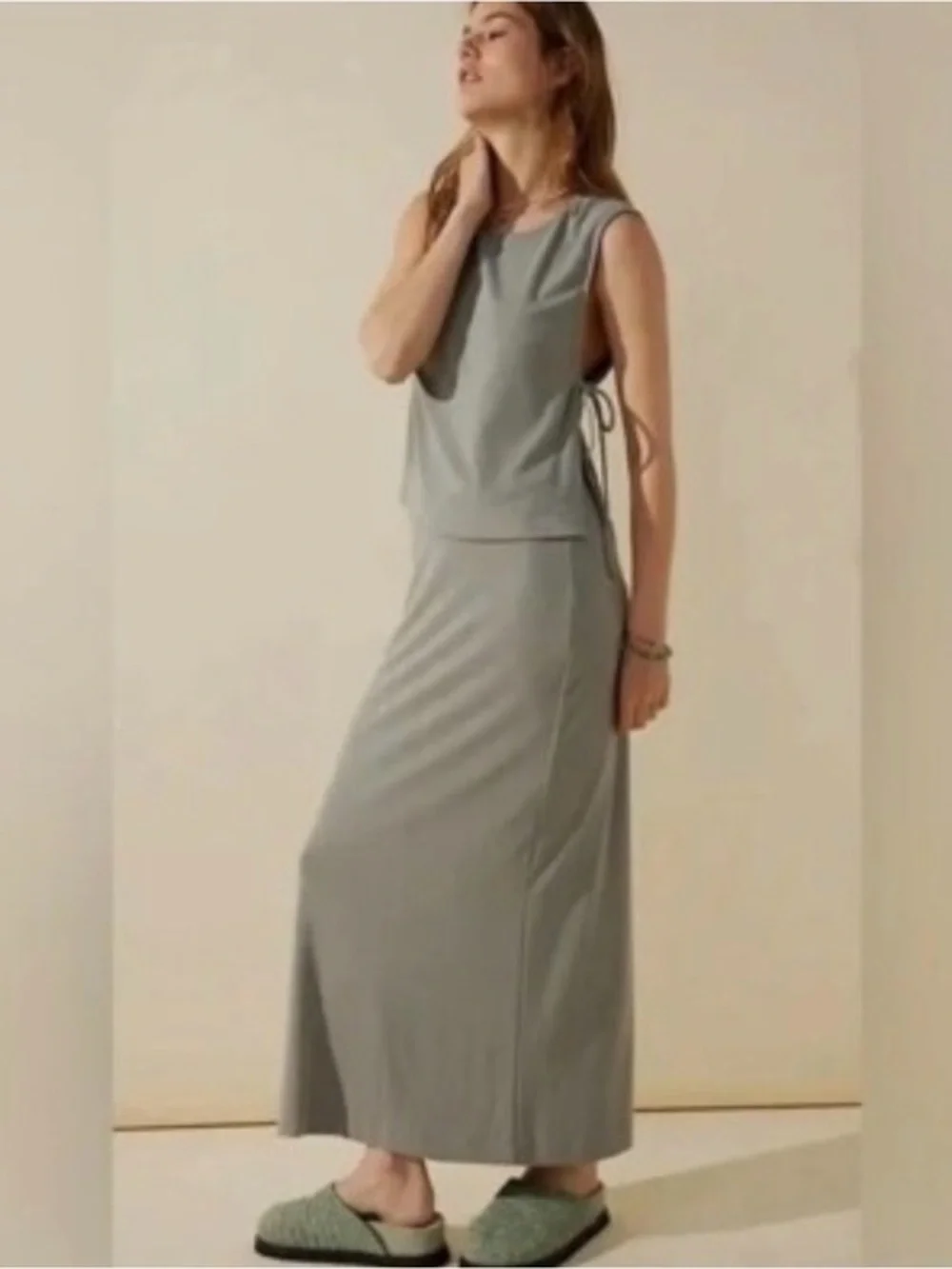 Free People Beach Gray Blue Maxi Skirt Size M Soft Knit‎ Lounge Skirt